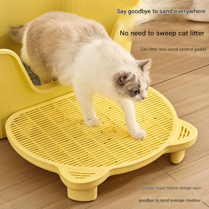 Yellow Elevated Cat Litter Trapping Mat - Dual-Layer Scatter Control Tray with Grate.