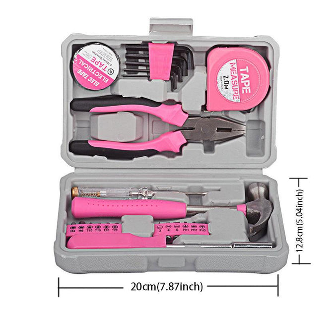 Compact 24-Piece Pink Tool Kit - Essential Household DIY Set for Ladies.