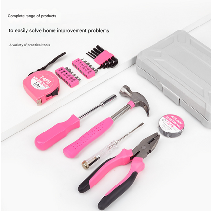 Compact 24-Piece Pink Tool Kit - Essential Household DIY Set for Ladies.