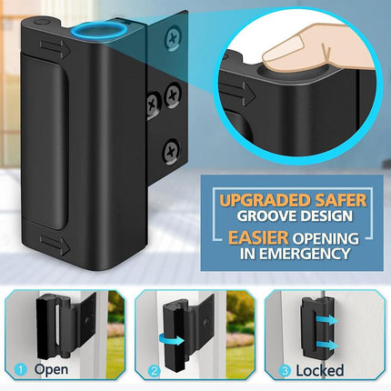 Black Heavy-Duty Hotel Style Security Door Lock - Childproof Door Reinforcement Latch for Home Safety.