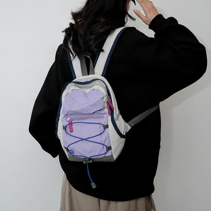 Purple Mini Lightweight Drawstring Backpack for Women - Small Casual Travel Daypack.
