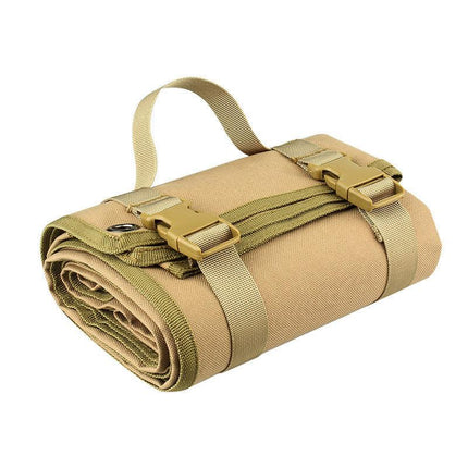 Khaki Tactical Roll-Up Shooting Mat - Lightweight Waterproof Ground Pad for Outdoor Camping & Hiking.