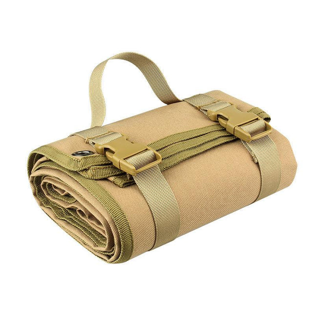 Khaki Tactical Roll-Up Shooting Mat - Lightweight Waterproof Ground Pad for Outdoor Camping & Hiking.
