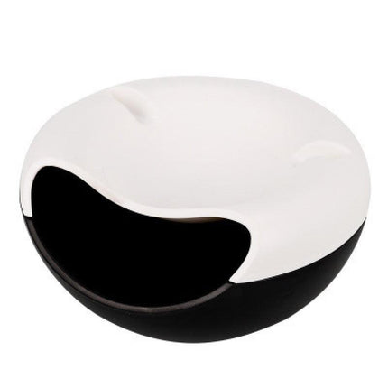 Black-white Creative Lazy Snack Bowl with Phone Holder - Dual-Layer Dish for Nuts & Seeds.