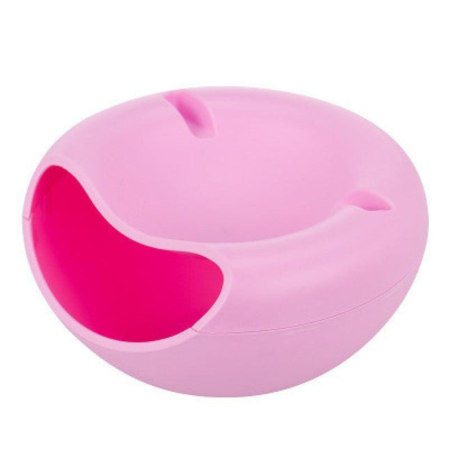 Pink Creative Lazy Snack Bowl with Phone Holder - Dual-Layer Dish for Nuts & Seeds.