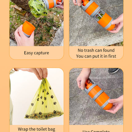 Orange and grey Hygienic Portable Dog Pooper Scooper with Integrated Bag Dispenser - Effortless Pet Waste Cleanup.