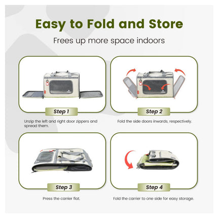 Gray Green Lightweight Foldable Pet Carrier with Straps.