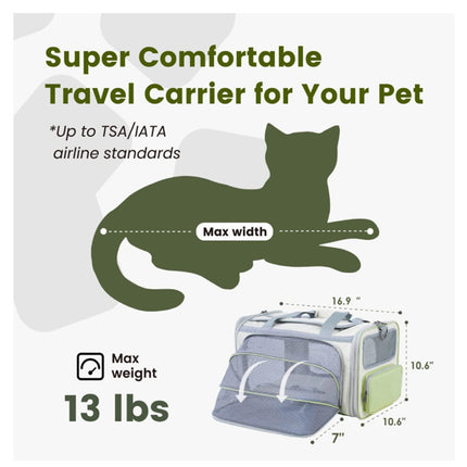 Gray Green Lightweight Foldable Pet Carrier with Straps.