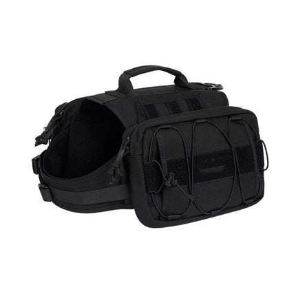 Black Durable Dog Saddle Bag Harness for Outdoor Adventures.