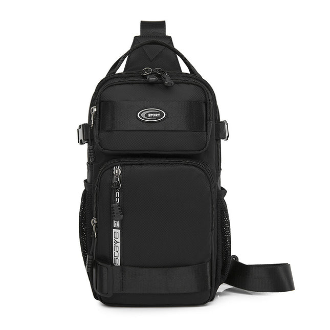 Black Stylish Multi-Functional Men's Chest Bag - Lightweight Crossbody Sling Pack.