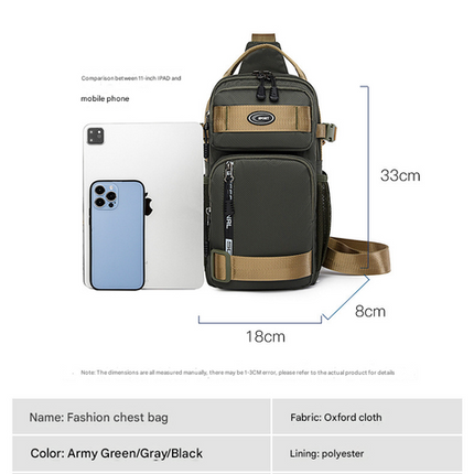 Black Stylish Multi-Functional Men's Chest Bag - Lightweight Crossbody Sling Pack.