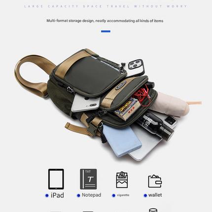 Grey Stylish Multi-Functional Men's Chest Bag - Lightweight Crossbody Sling Pack.