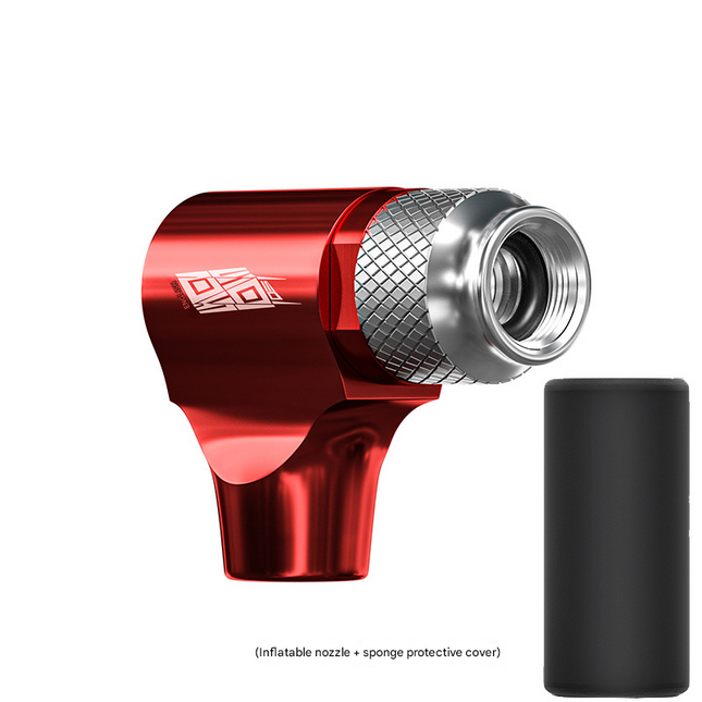 Red Portable CO2 Bike Tire Inflator with Nozzle - Quick Inflation for Road and Mountain Bikes.