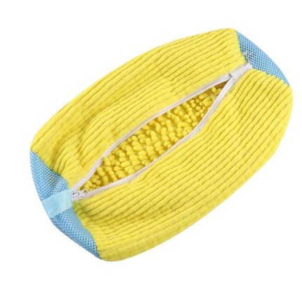 Yellow 2piece Durable Sneaker Wash Bag for Washing Machine - Anti-Deformation Shoe Protector with Chenille Fabric.