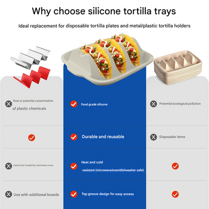 Green Silicone Taco Holder Tray - Creative Non-Slip Corn Taco Serving Rack with 4 Compartments.