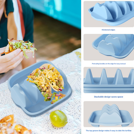 Pink Silicone Taco Holder Tray - Creative Non-Slip Corn Taco Serving Rack with 4 Compartments.