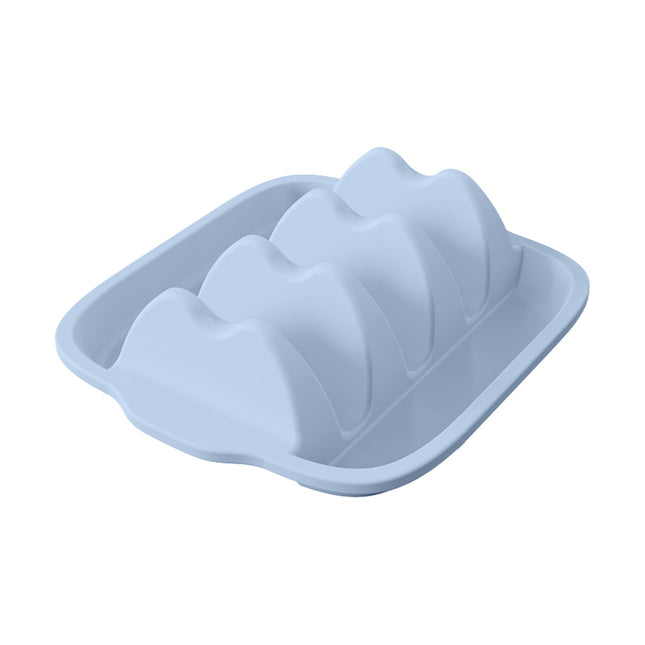 Light Blue Silicone Taco Holder Tray - Creative Non-Slip Corn Taco Serving Rack with 4 Compartments.