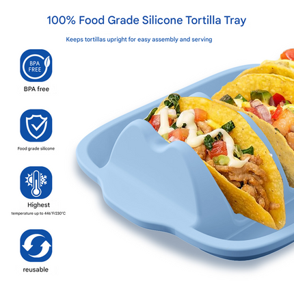 White Silicone Taco Holder Tray - Creative Non-Slip Corn Taco Serving Rack with 4 Compartments.