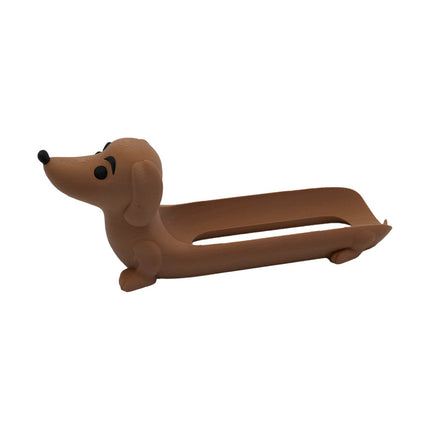 Dark Brown Creative Dachshund Hot Dog Tray - Cute Dog-Shaped Sandwich Holder with 3D Decor.