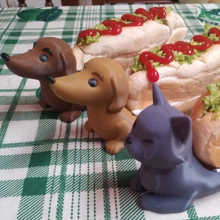 Dark Brown Creative Dachshund Hot Dog Tray - Cute Dog-Shaped Sandwich Holder with 3D Decor.