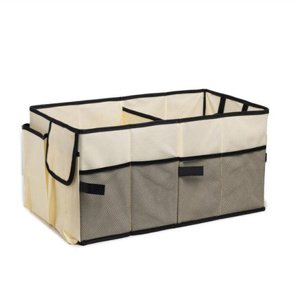 Beige Car Trunk Storage Box - Foldable Organizer.