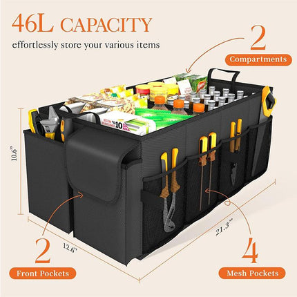 Beige Car Trunk Storage Box - Foldable Organizer.