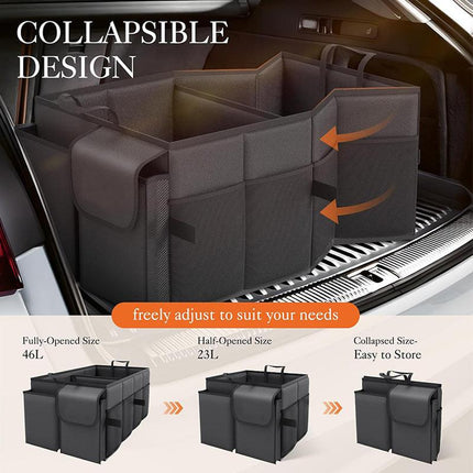 Beige Car Trunk Storage Box - Foldable Organizer.