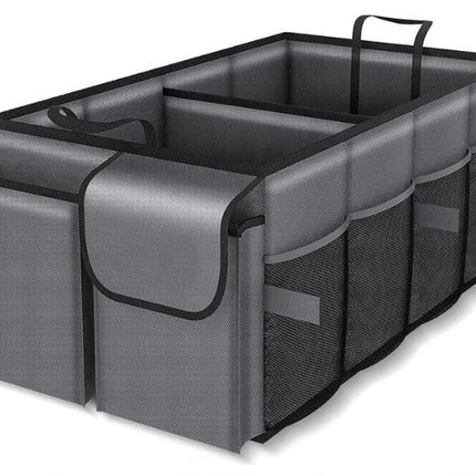 Grey Car Trunk Storage Box - Foldable Organizer.