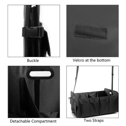 Black Car Storage Box - Foldable Waterproof Trunk Organizer.