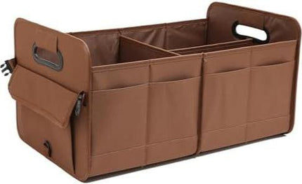 Brown Car Storage Box - Foldable Waterproof Trunk Organizer.