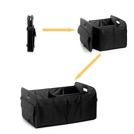 Brown Car Storage Box - Foldable Waterproof Trunk Organizer.