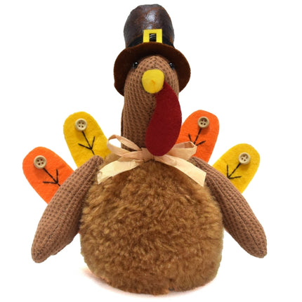 Brown Charming Thanksgiving Turkey Plush - Rustic Autumn Harvest Tabletop Decor Figurine.