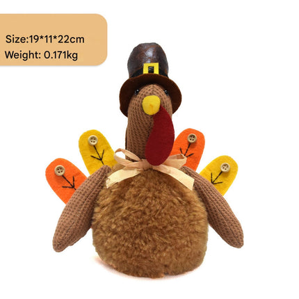 Brown Charming Thanksgiving Turkey Plush - Rustic Autumn Harvest Tabletop Decor Figurine.