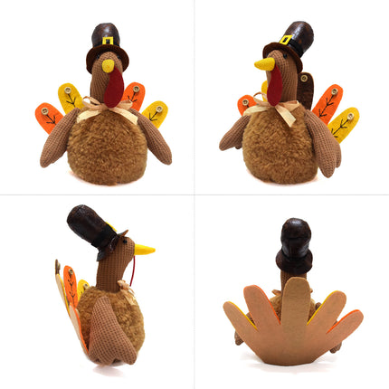 Brown Charming Thanksgiving Turkey Plush - Rustic Autumn Harvest Tabletop Decor Figurine.