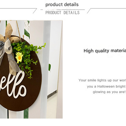 Dark Blue Rustic 'Hello' Welcome Sign - Farmhouse Round Wooden Wreath for Front Door Decor.
