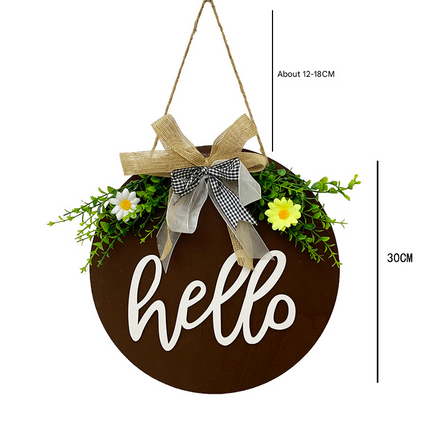 Dark Blue Rustic 'Hello' Welcome Sign - Farmhouse Round Wooden Wreath for Front Door Decor.