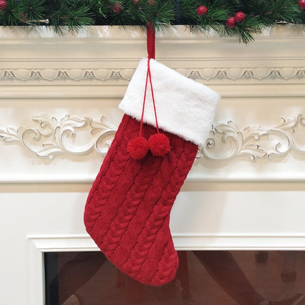 Red Large Cable Knit Christmas Stocking - Classic 43cm Holiday Decor for Fireplace Hanging.