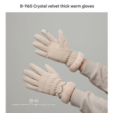 Light Gray Elegant Women's Thermal Winter Gloves - Waterproof & Windproof Touchscreen Gloves with Faux Fur Cuff.