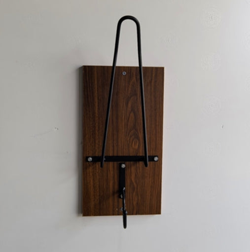Wooden type Wall Mounted Motorcycle Helmet Holder - Heavy-Duty Gear Rack with Jacket Hook for Helmets, Coats & Accessories.