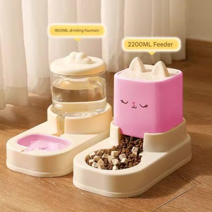 Pink Automatic Pet Feeder and Water Dispenser Set - Large Capacity Gravity Food & Water Combo for Cats & Dogs.