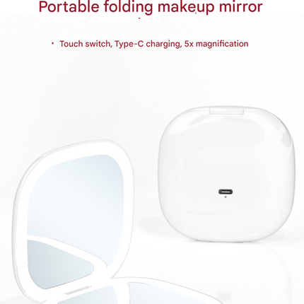 2-piece Green Portable LED Makeup Mirror - Rechargeable Compact with 3-Color Lights & 5x Magnification.