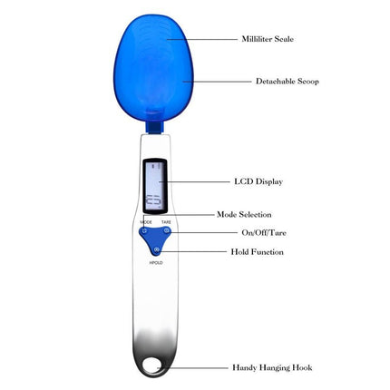 Blue High Precision Digital Spoon Scale - Electronic Measuring Scoop with 3 Heads for Kitchen & Baking(300g).