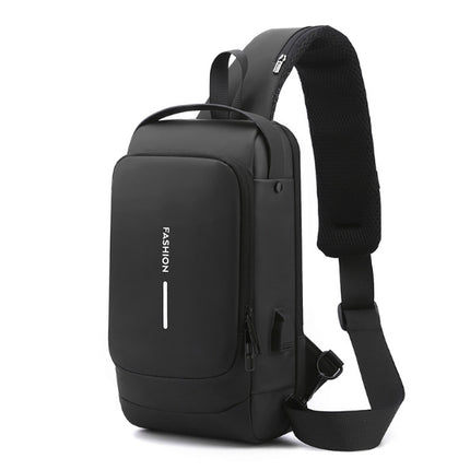 Black Modern Anti-Theft Sling Bag for Men - Crossbody Backpack with USB Port & Combination Lock.