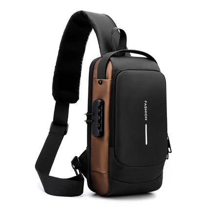 Black Gold Modern Anti-Theft Sling Bag for Men - Crossbody Backpack with USB Port & Combination Lock.