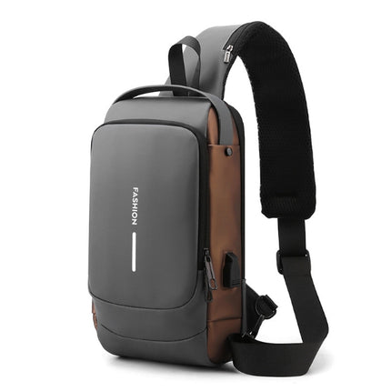 Gray Gold Modern Anti-Theft Sling Bag for Men - Crossbody Backpack with USB Port & Combination Lock.