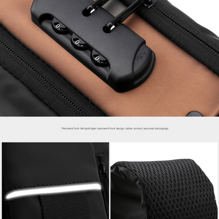 Gray Gold Modern Anti-Theft Sling Bag for Men - Crossbody Backpack with USB Port & Combination Lock.