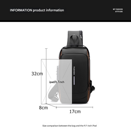 Gray Gold Modern Anti-Theft Sling Bag for Men - Crossbody Backpack with USB Port & Combination Lock.