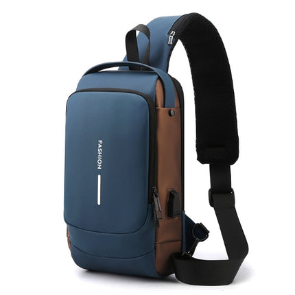 Blue Modern Anti-Theft Sling Bag for Men - Crossbody Backpack with USB Port & Combination Lock.