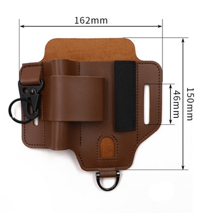 2-piece Black Outdoor EDC Tactical Tool Waist Bag - Multi-Functional Belt Storage Pouch with Flashlight, Copper Sleeve, and Survival Knife Holder.