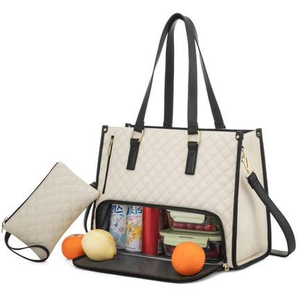 Beige Insulated Lunch Bag and Laptop Cooler - Perfect for Keeping Food Fresh.
